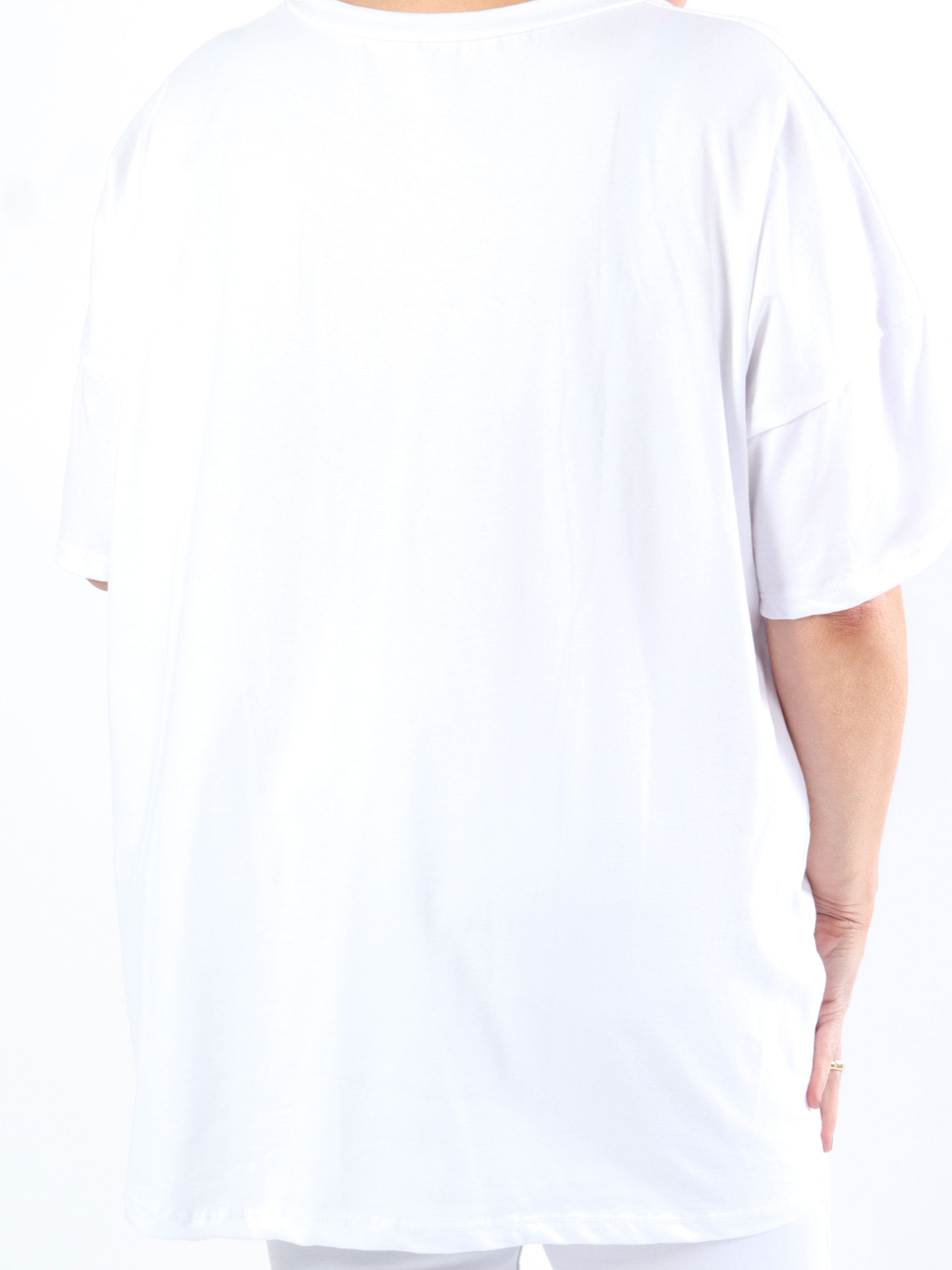 Lady - Hvid plus size t-shirt med v-hals og tekst på brystet